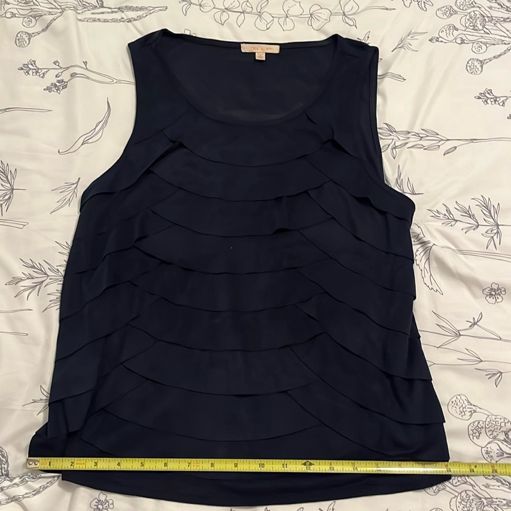 Sleeveless top Navy Blue Suede ruffle size M Skies are Blue brand